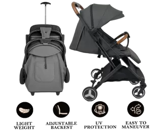 The strolller features hand-stitched Italian leather handles, a mechanical recline seat, and TPR wheels for smooth rides. Perfect for city living or travel. Shop now and enjoy 15% OFF your first purch